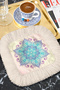 Elegant Mandala Art Fringed Coffee Side Serving Napkin - Bohemian Ethnic Blue Lilac Cream Presentation Napkin - 8