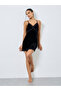 Lace Insert Velvet Slip Dress with Scallop Hem - 2
