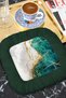 Emerald Marbled Gold Colored Fringed Presentation Napkin - Luxurious Modern Emerald Green Coaster Tissue - 7