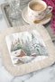 Elegant Winter Scenic Fringed Decorative Napkin - Pastoral Wooden House Rustic Beige Coaster Tissue - 4