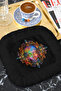 Neon Buddha Mandala Fringed Presentation Napkin-Spiritual Bohemian Black Color Coaster Serving Napkin - 4