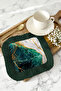 Elegant Marble Effect Fringed Presentation Napkin - Luxurious Bohemian Gold-Color Green Coaster Tissue - 2