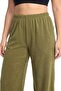 Women's Khaki Textured Plus Size Pajama Bottoms with Pockets - 3