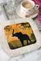 African Safari Silhouette Tasseled Presentation Napkin - Elephant and Sunset Bohemian Yellow Coaster Napkin - 3