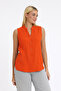Muslin Blouse - Muslin High Collar Half Placket Sleeveless Blouse - 1070 - 2