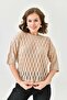 Women's Crew Neck Knit Detail Patterned Oversize Knitwear Sweater 10755 - 6