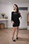 Off-The-Shoulder Lace-Up Black Mini Dress - 3