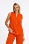 Muslin Blouse - Muslin High Collar Half Placket Sleeveless Blouse - 1070