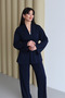 Shawl Collar Drawstring Detailed Comfortable Fit Modal Kimono Hijab Set Navy Blue 1179 - 5