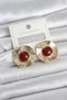 Vintage Model Burgundy Gold Color Brass Women's Earrings - - 2