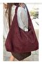 The Moiss Burgundy Suede Fabric Knitted Textured Casual Large Size Women's Shoulder Bag