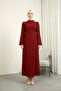 Tie-Waist Long Dress with Back Zipper - Red - 2