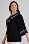 Women's Plus Size Ethnic Pattern Printed V-Neck Tassel Tie Collar Three Quarter Wide Sleeve Stretchy Blouse - 4