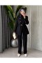 Women's Gold Asymmetrical Buttoned Jacket with Belt Stylish Set - 5