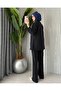 Women's Gold Asymmetrical Buttoned Jacket with Belt Stylish Set - 2