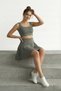 Khaki High-Waisted Tennis and Yoga Skirt - Mini Sports Skirt with Double Layer Stretch Shorts - 3