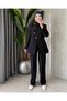Women's Gold Asymmetrical Buttoned Jacket with Belt Stylish Set