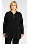 Plus Size Women's Black Knitwear Textured Zipper Blouse