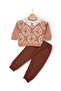 Girl's Seasonal Antique Patterned Baby Collar 2-3-4-5-6 Years Old 2 Thread Stylish Tracksuit Set