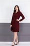 Burgundy Black Houndstooth Patterned Shirt Dress - 3