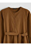 Brown Crew Neck Belted Dress - 3