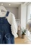Girl's Denim Salopet Set with Heart Appliqué (Blouse Included) - 2