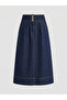 Navy Blue High Waist Denim Skirt - 6