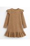Baby Girl Child Ruffle Ribbed Dress Long Sleeve Casual Stylish Dress %100 Cotton
