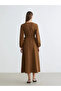 Brown Crew Neck Belted Dress - 7