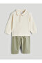 Beige Polo Collar Baby Boy T-Shirt and Pants