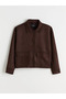 Brown Shirt Collar Oversize Suede Look Women's Jacket - 2