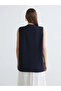 Navy Double-Breasted Collar Striped Women's Classic Vest - 7