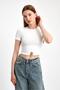 Front Ring Crop Blouse – Stretchy Fit, Metal Accessory Detail - 7