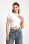 Front Ring Crop Blouse – Stretchy Fit, Metal Accessory Detail - 6