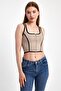 Front Zipper Contrast Ribbed Crop Tank Top – Stretchy Fabric, Modern and Trendy Design - 4