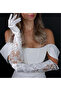 Long Satin Lace Beading Embroidered Above Elbow Bridal Gloves Wedding Nikah Hand Accessory