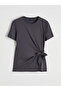 Lcw Vision Anthracite Crew Neck Blouse with Side Tie Detail - 5