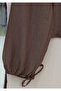 V-Neck Sleeves Lace-Up Top Buttoned Skirt Viscose Suit - Brown - 5