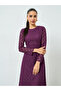 Purple Lace Long Sleeves A-Line Midi Dress - 2