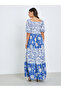 Women Blue Printed Tiered Maxi Dress with 3/4 Sleeves - 5