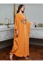 Women's Embroidery Detail Rhinestone Embellished Golden Trim Long Sleeve Jalabiya - 5