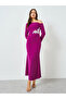 Purple One Shoulder Embellished Bodycon Midi Dress - 3