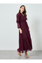 Maroon Embroidered Maxi Dress with Ruffle Detail - 3
