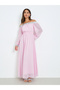 Women Pink Sequined Off-Shoulder Maxi Dress - 3