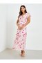 Women Pink Floral Maxi Dress with Ruffle Detail - 3