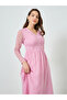 Pink Lace Trim V Neck Maxi Dress - 3