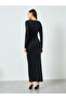 Black Buckle Detail Bodycon Maxi Dress - 5