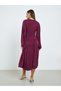Women Burgundy Long Sleeves A-Line Midi Dress - 4