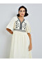 Women Cream Embroidered A-Line Maxi Dress - 4