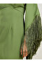 Green Fringe Sleeves Sheath Midi Dress - 4